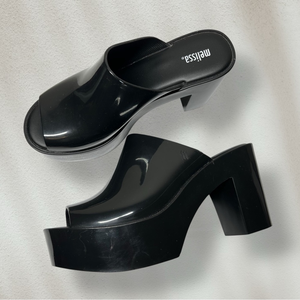 Melissa Black Chunky Mule Platform Jelly Sandals Retail $139